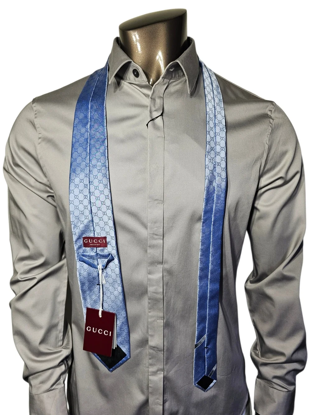 Gucci Light Blue Micro GG Silk Tie